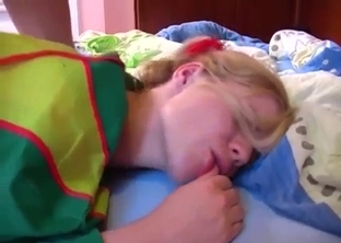 Pigtailed blonde jumps on her lovely brother